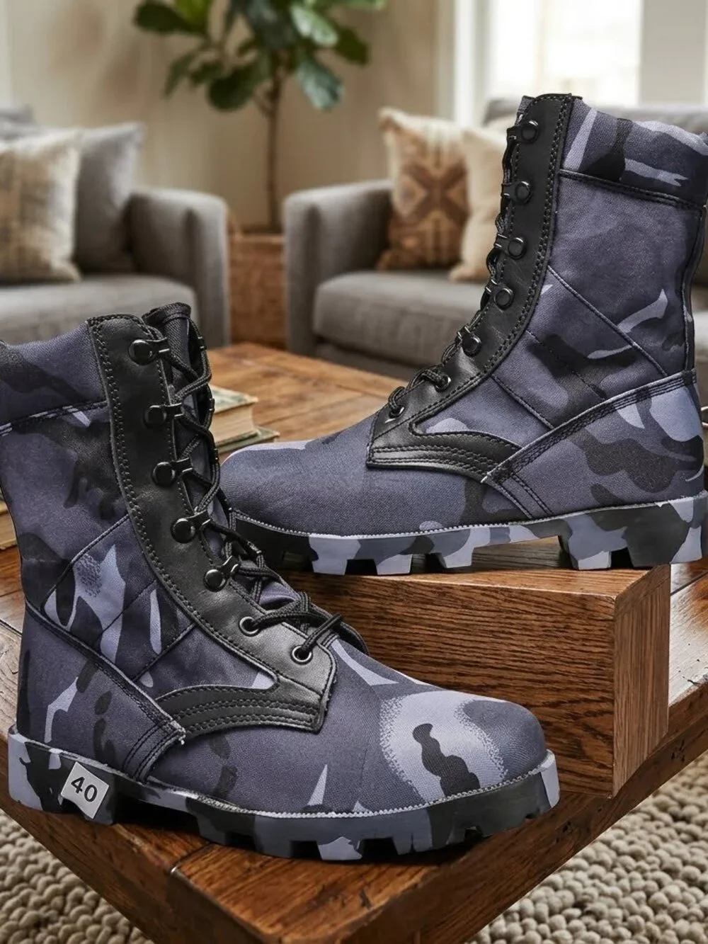 Men's Waterproof Tactical Military Camo Boots Blue